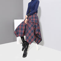 High Waist Red Plaid Loose Big Hem Half-body Skirt