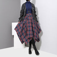 High Waist Red Plaid Loose Big Hem Half-body Skirt