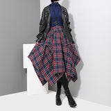 High Waist Red Plaid Loose Big Hem Half-body Skirt
