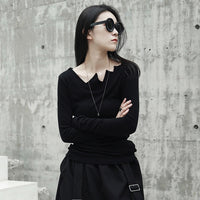 Black Long Sleeve Asymmetrical Collar Shirt