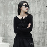 Black Long Sleeve Asymmetrical Collar Shirt