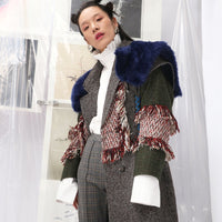Block Color Fur Tassel Long Woolen Coat