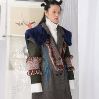 Block Color Fur Tassel Long Woolen Coat