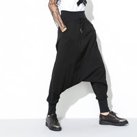 Solid Black Loose-fitting Harem Pants