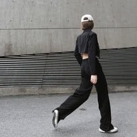 Lapel Long Sleeve Black Short Jacket