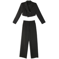 Lapel Long Sleeve Black Short Jacket