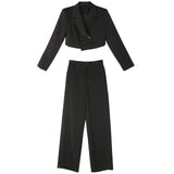 Lapel Long Sleeve Black Short Jacket