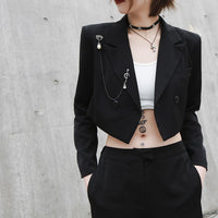 Lapel Long Sleeve Black Short Jacket