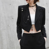 Lapel Long Sleeve Black Short Jacket