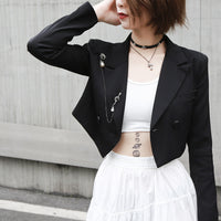 Lapel Long Sleeve Black Short Jacket