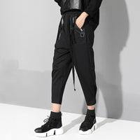Black Pu Pocket Loose Harem Pants