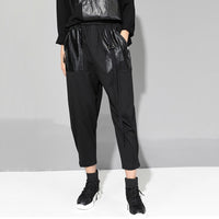 Black Pu Pocket Loose Harem Pants