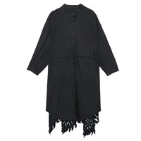 Stand Collar Long Sleeve Back Lace Hollow Blouse