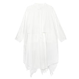 Stand Collar Long Sleeve Back Lace Hollow Blouse