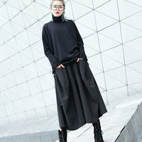 High Elastic Waist Black Striped Trousers