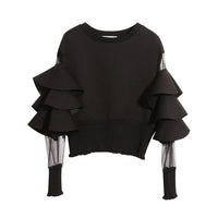 Long Sleeve Solid Color Gauze Sweatshirt
