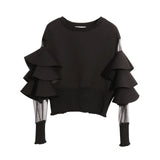 Long Sleeve Solid Color Gauze Sweatshirt