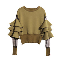 Long Sleeve Solid Color Gauze Sweatshirt