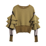 Long Sleeve Solid Color Gauze Sweatshirt