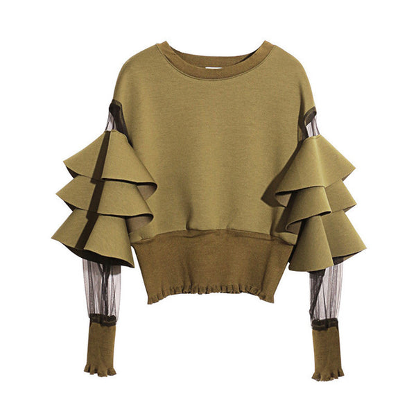 Long Sleeve Solid Color Gauze Sweatshirt