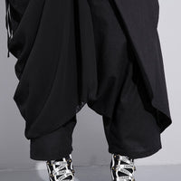 High Elastic Waist Black Fold Bandage Trousers