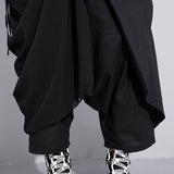 High Elastic Waist Black Fold Bandage Trousers