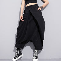 High Elastic Waist Black Fold Bandage Trousers