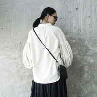 Lantern Sleeve White Loose Shirt Blouse
