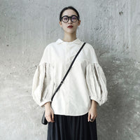 Lantern Sleeve White Loose Shirt Blouse