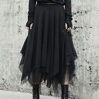 Black Multi-layer Asymmetric Length Skirt