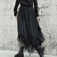Black Multi-layer Asymmetric Length Skirt