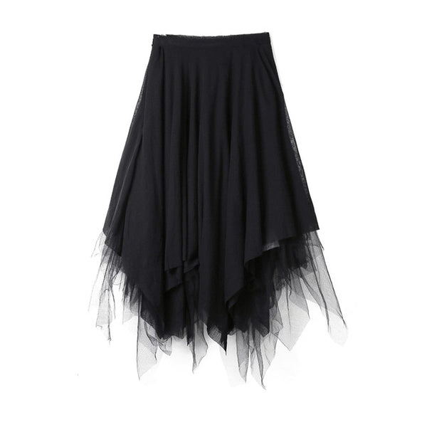 Black Multi-layer Asymmetric Length Skirt