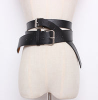 Solid Color PU Leather Double Pin Buckle Belt