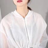 White Mesh Long Sleeve Windbreaker