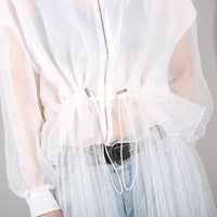 White Mesh Long Sleeve Windbreaker