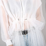White Mesh Long Sleeve Windbreaker