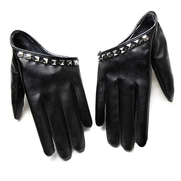 Pu Leather Studded Wrist Gloves