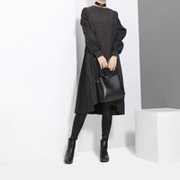 Long Sleeve Black Back Pleated Dress