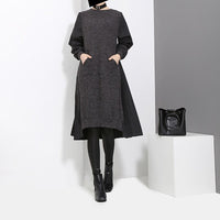 Long Sleeve Black Back Pleated Dress