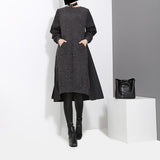 Long Sleeve Black Back Pleated Dress