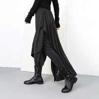 High Elastic Waist Loose Black Trousers