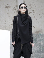 Stand Collar Long Sleeve Black Zipper Jacket
