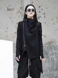 Stand Collar Long Sleeve Black Zipper Jacket