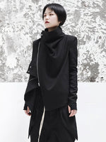 Stand Collar Long Sleeve Black Zipper Jacket
