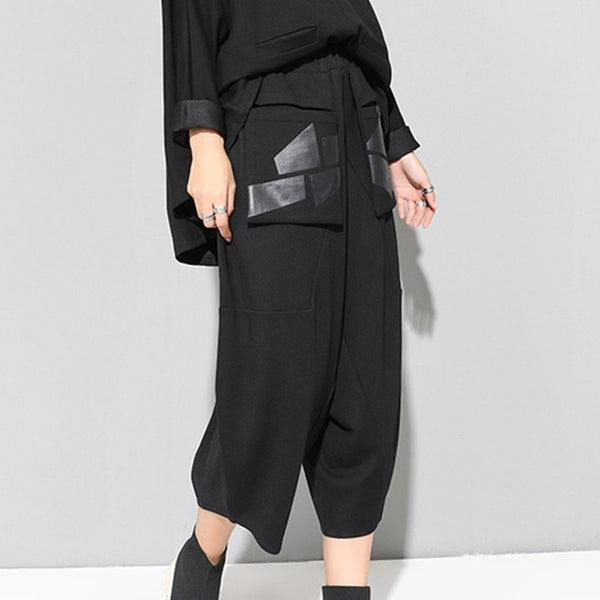 High Waist Black Loose Pu Leather Trousers