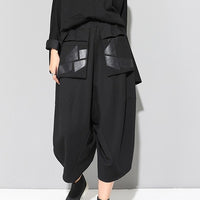 High Waist Black Loose Pu Leather Trousers