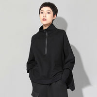Stand Collar Long Sleeve Black Zipper Sweatshirt