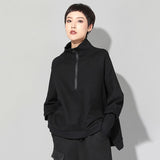 Stand Collar Long Sleeve Black Zipper Sweatshirt