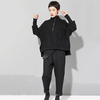 Stand Collar Long Sleeve Black Zipper Sweatshirt