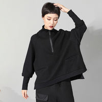 Stand Collar Long Sleeve Black Zipper Sweatshirt